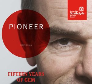 The Pioneer magazine cover from Winter 2014. The cover shows a photo of Professor Jonathan Levie